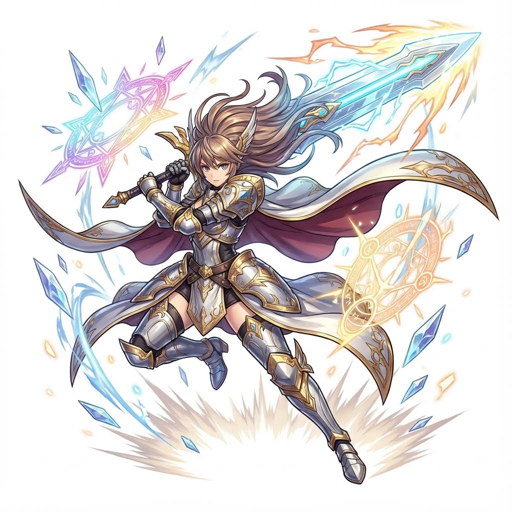 AI generated image using NANO_BANANA_PRO: Anime style. Create a character showcase image for a hero from a multi-dimension...