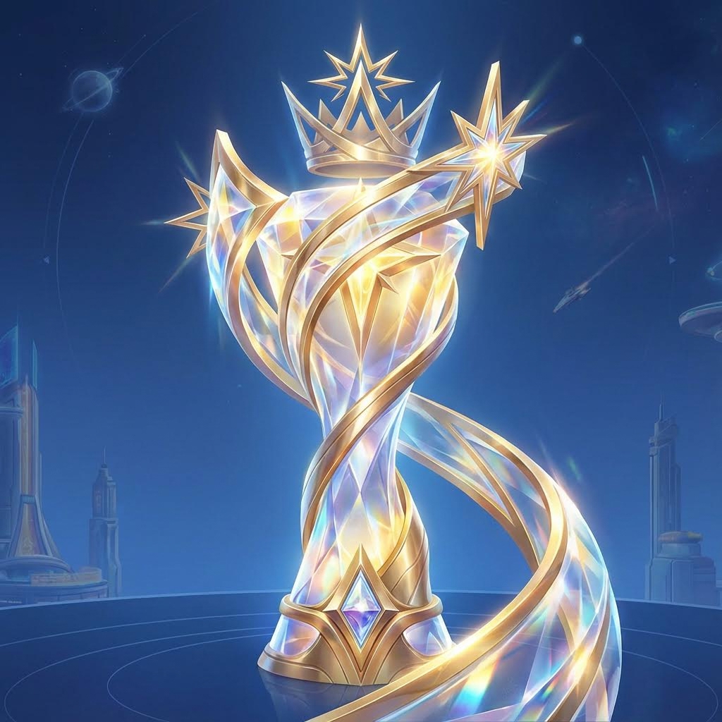 AI generated image using NANO_BANANA_PRO: Referencing the trophy style in the image, design a magnificent trophy, glowing ...