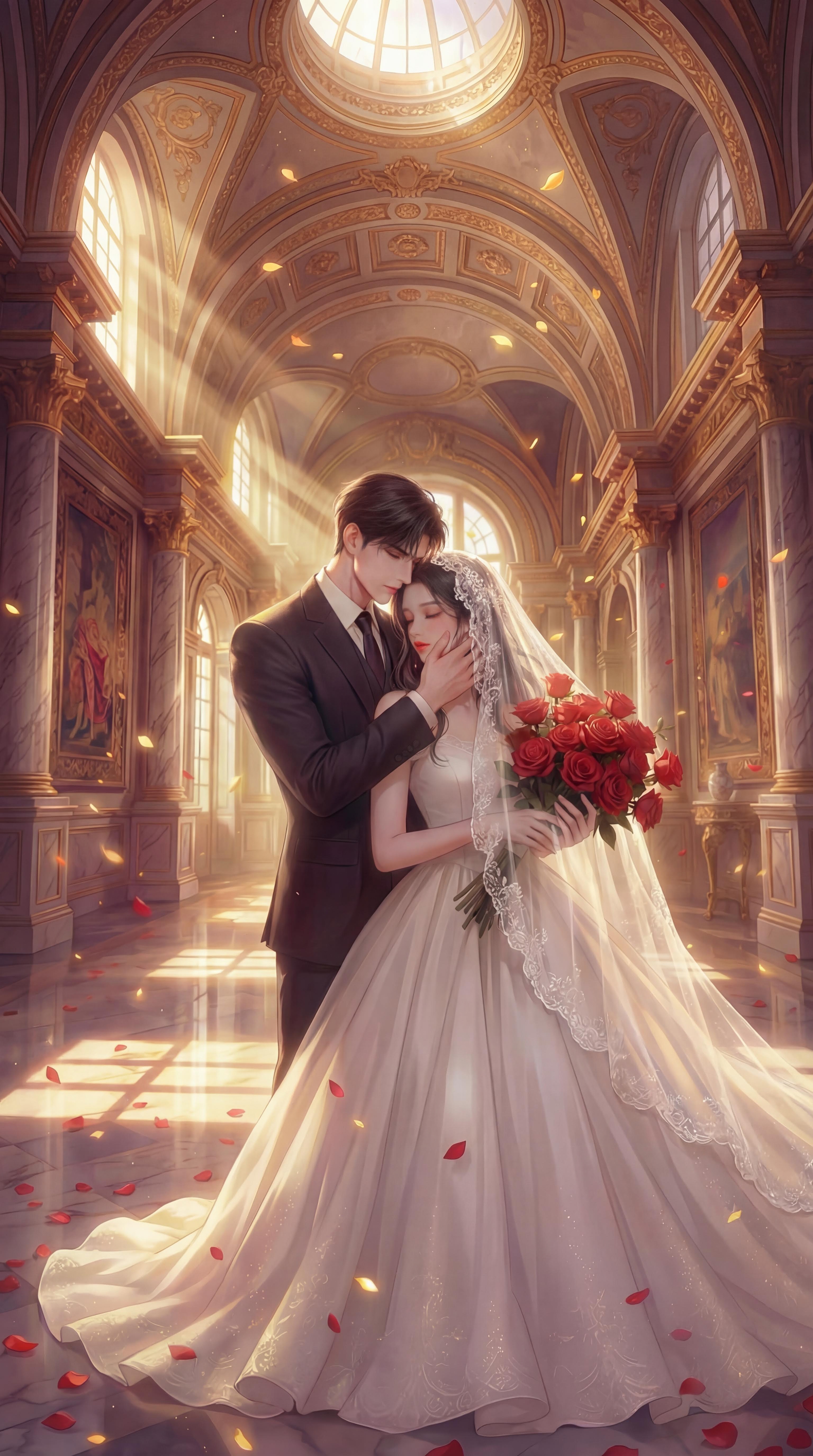 AI generated image using NANO_BANANA_PRO: Optimize the scene, reduce some streamers, and add a bit of a veil for the girl.