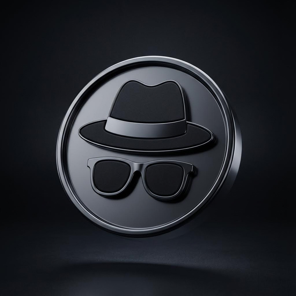 AI generated image using NANO_BANANA_PRO: Icon design, a black hat with black sunglasses below it, 3D render style,
