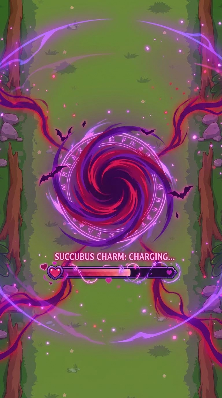 AI generated image using NANO_BANANA_PRO: Please generate a succubus skill pre-cast prompt UI for me in the center, and it...