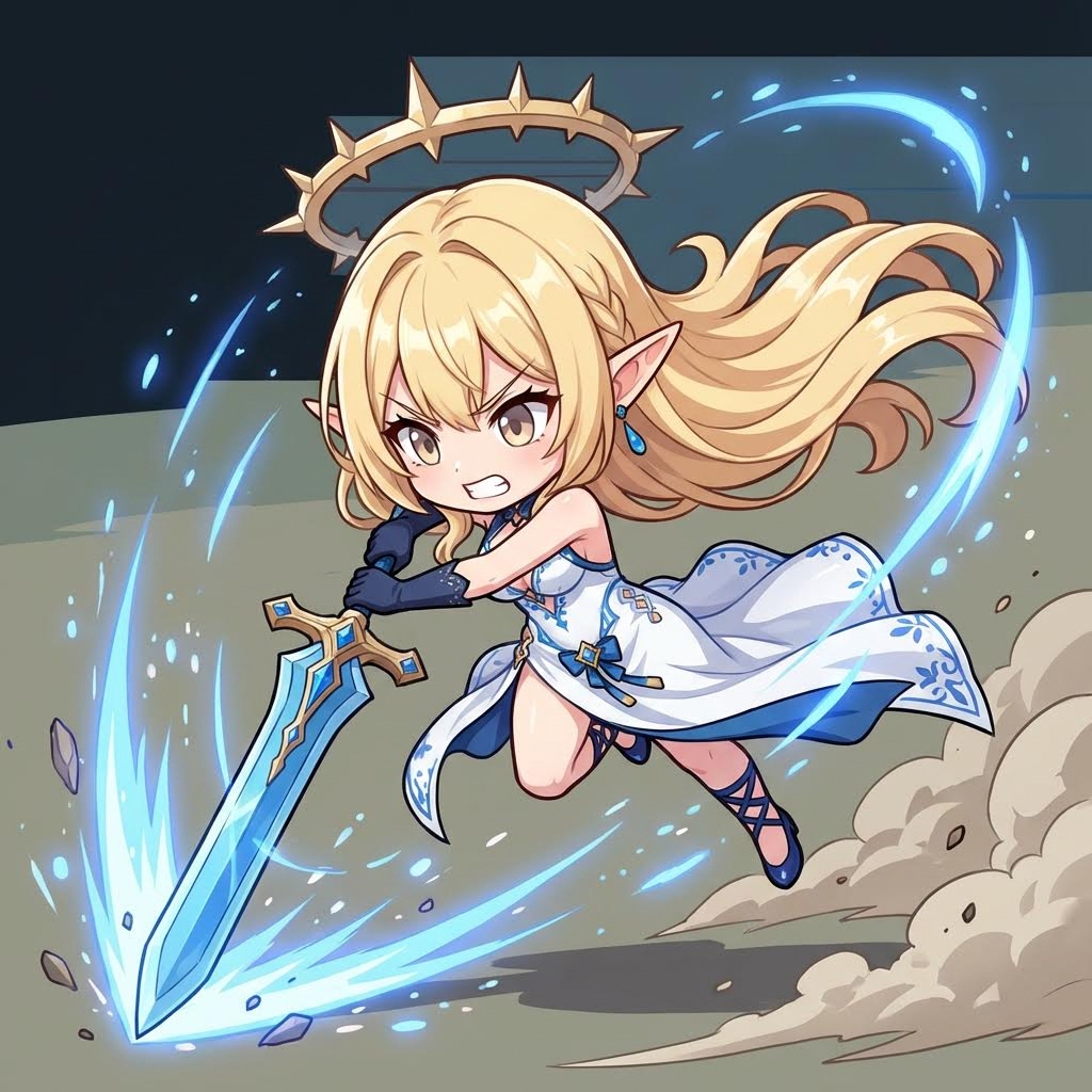 AI generated image using NANO_BANANA_PRO: 生成一张人物Q版的形象，处于攻击模式 