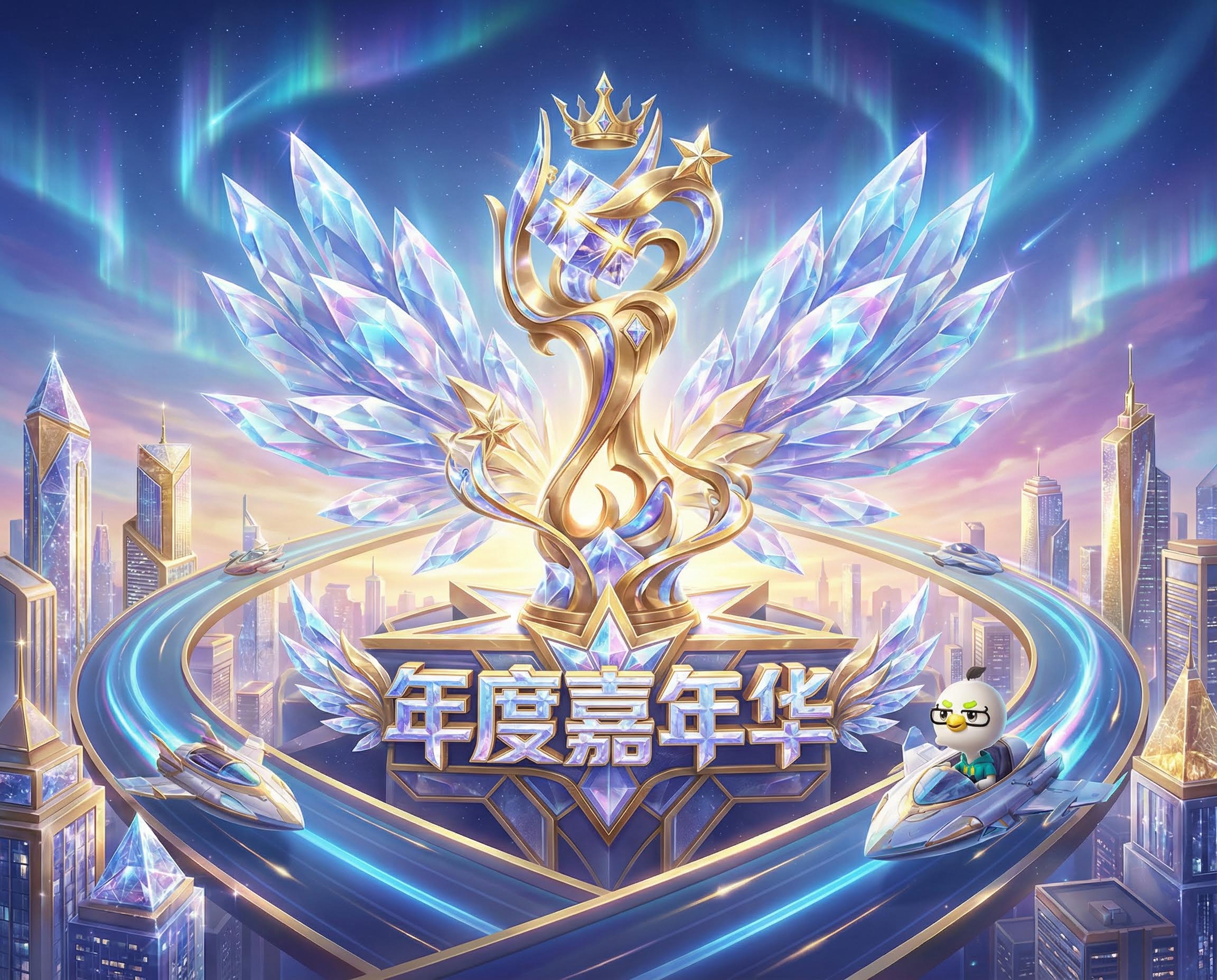 AI generated image using NANO_BANANA_PRO: Generate a competitive poster with a future sky city theme. The city is on cloud...