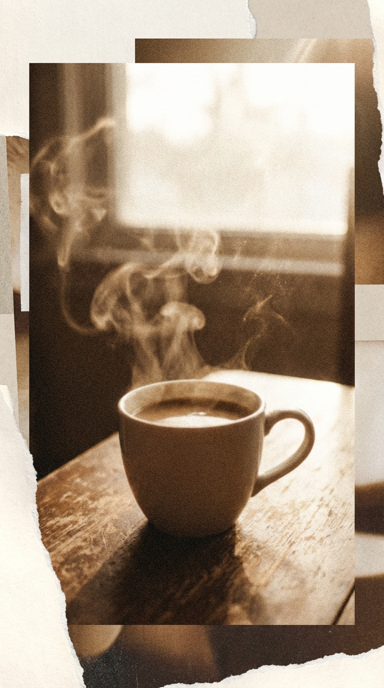 AI generated image using NANO_BANANA_PRO: coffee cup steam rising in morning light, extreme soft focus, steam as abstract ...