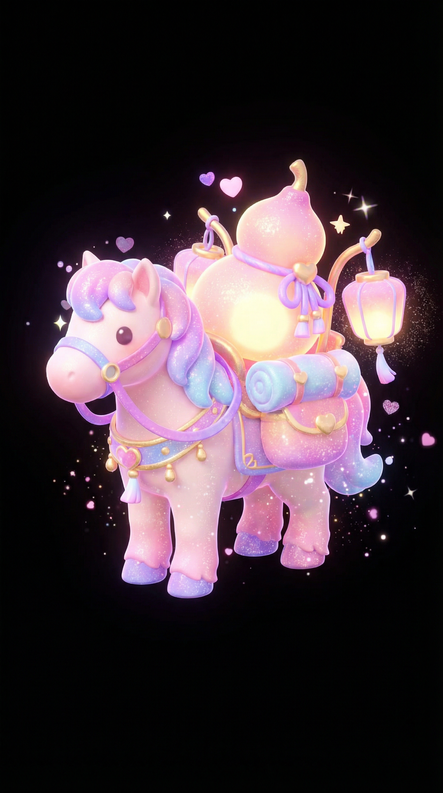 AI generated image using NANO_BANANA_PRO: A horse with a gourd or a lantern on its back, a horse carrying a gourd or a lan...