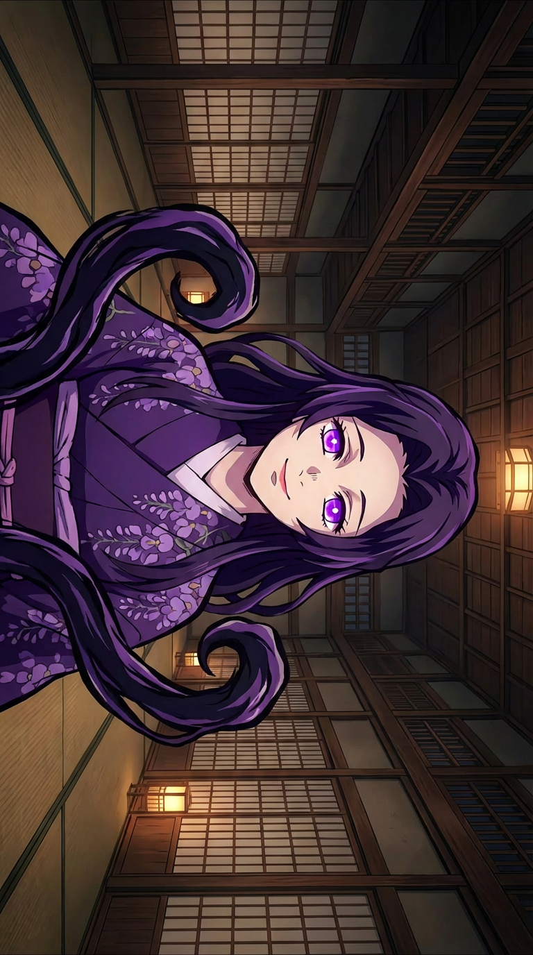 AI generated image using NANO_BANANA_PRO: It should be in the style of Demon Slayer, with a symbiote on each side, a beaut...