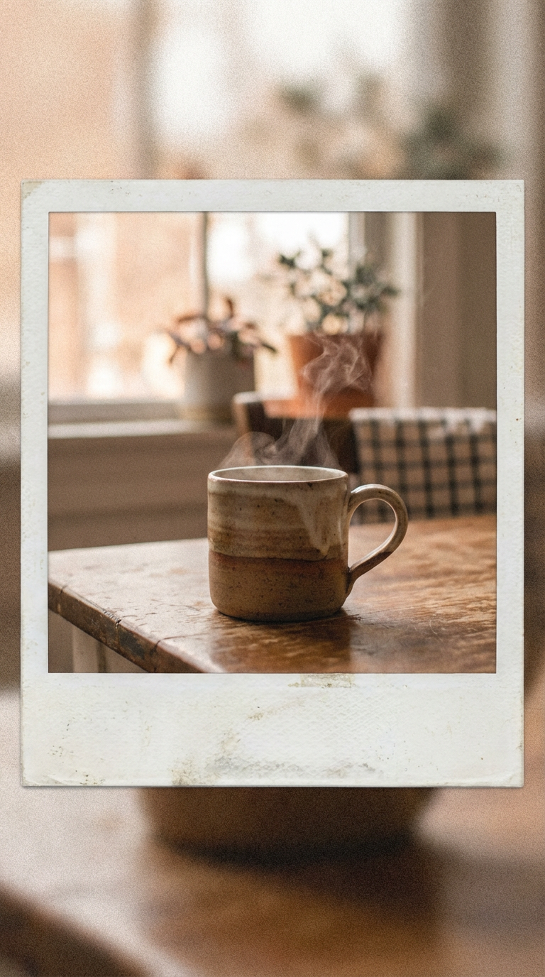 AI generated image using NANO_BANANA_PRO: steam rising from a ceramic cup, morning kitchen scene with soft window light, g...