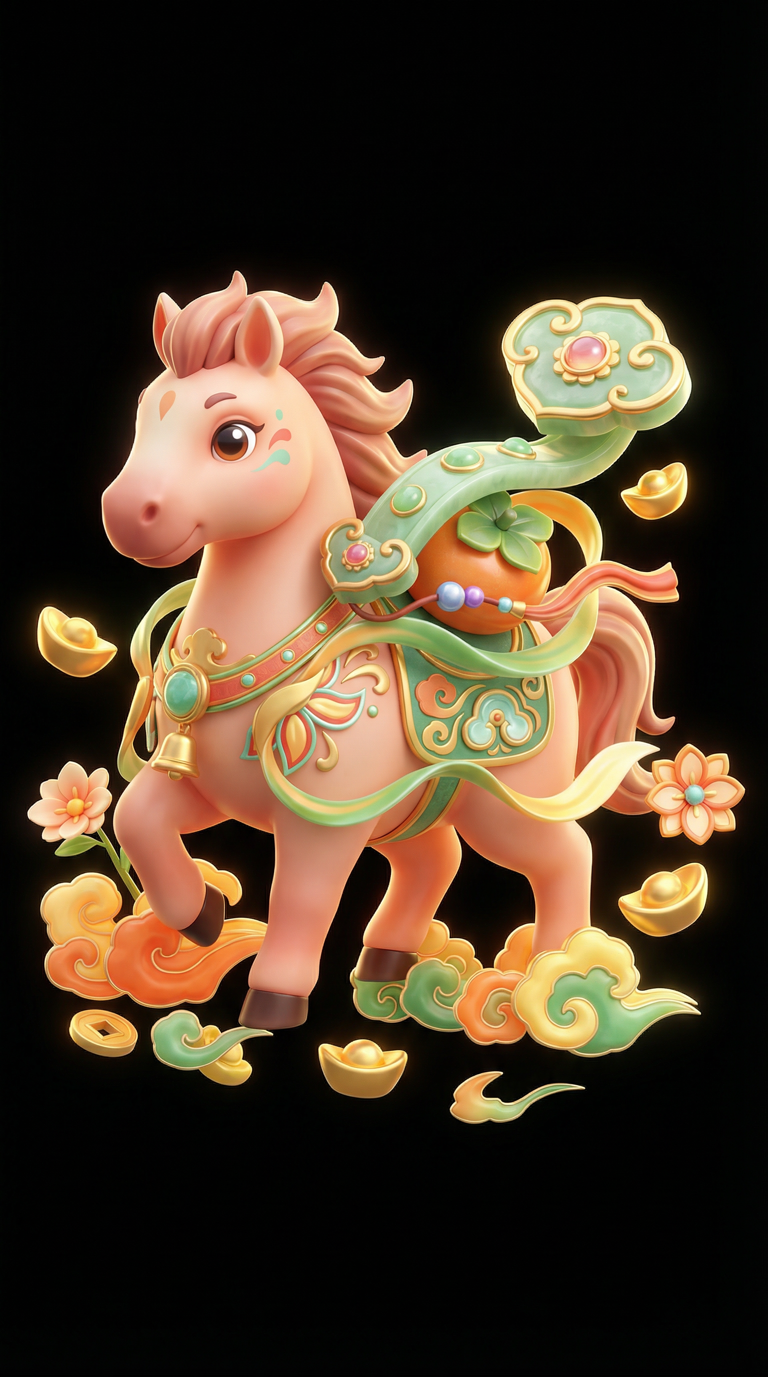 AI generated image using NANO_BANANA_PRO: A horse carrying a jade Ruyi on its back, with the jade Ruyi realistically posit...