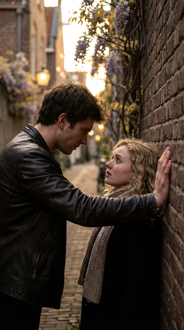 AI generated image using NANO_BANANA_PRO: [Character A features], [Character B features], kabedon, wall slam, A pinning B ...