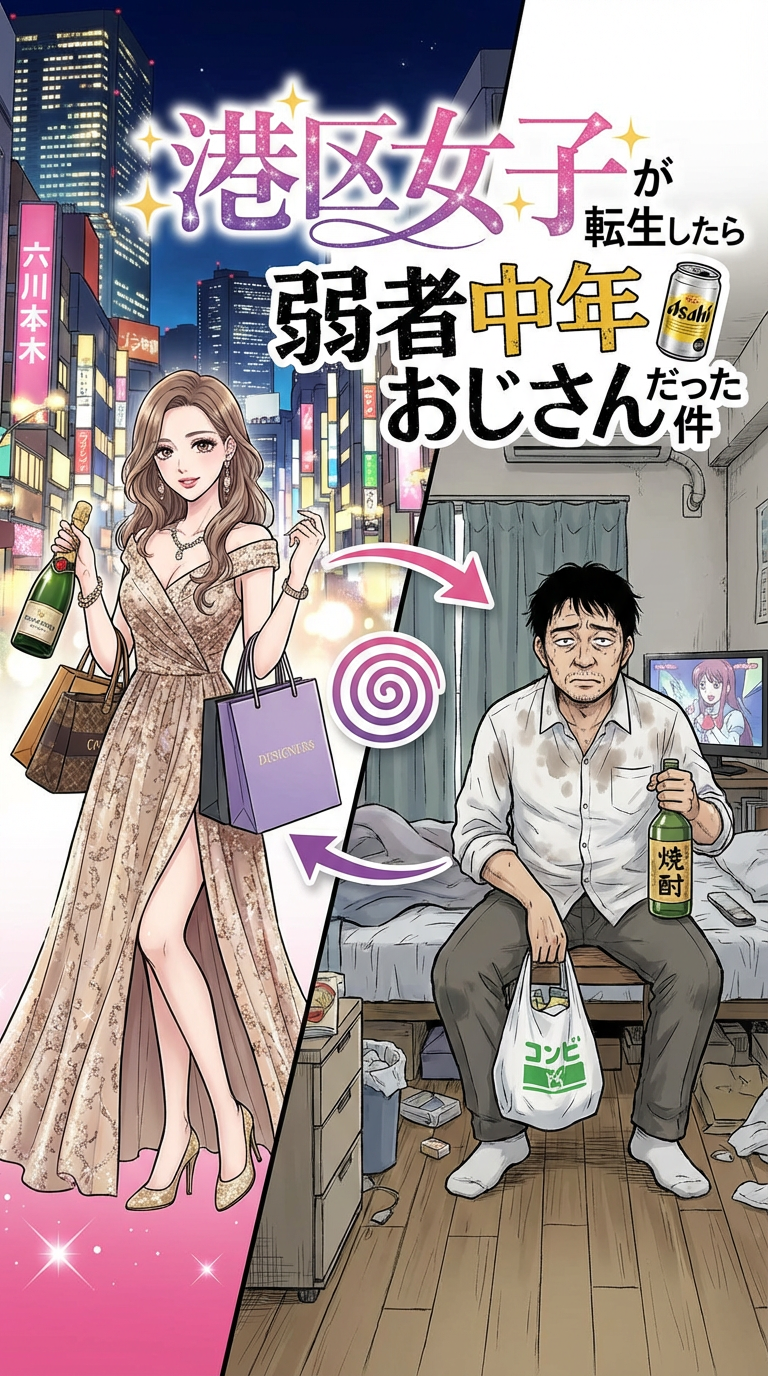 AI generated image using NANO_BANANA_PRO: Create a manga cover about a Minato-ku girl who is reincarnated as a weak middle...