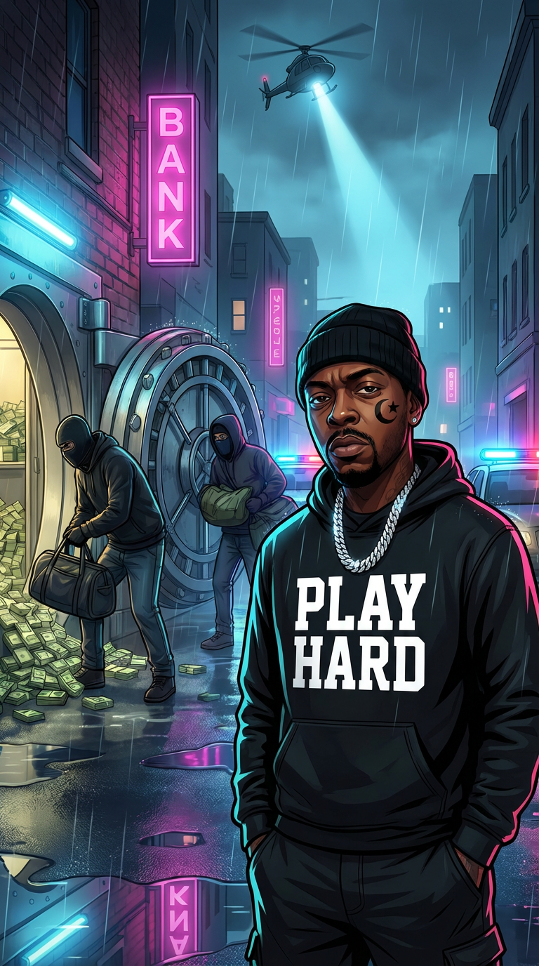 AI generated image using NANO_BANANA_PRO: Subject: Intense African American male lead with a crescent moon and star facial...