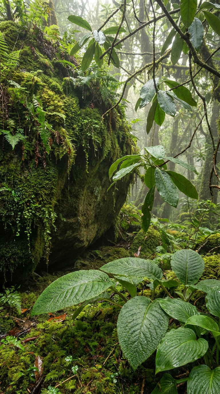 AI generated image using NANO_BANANA_PRO: Generate a photo of a beautiful mossy forest using the composition of this rough...