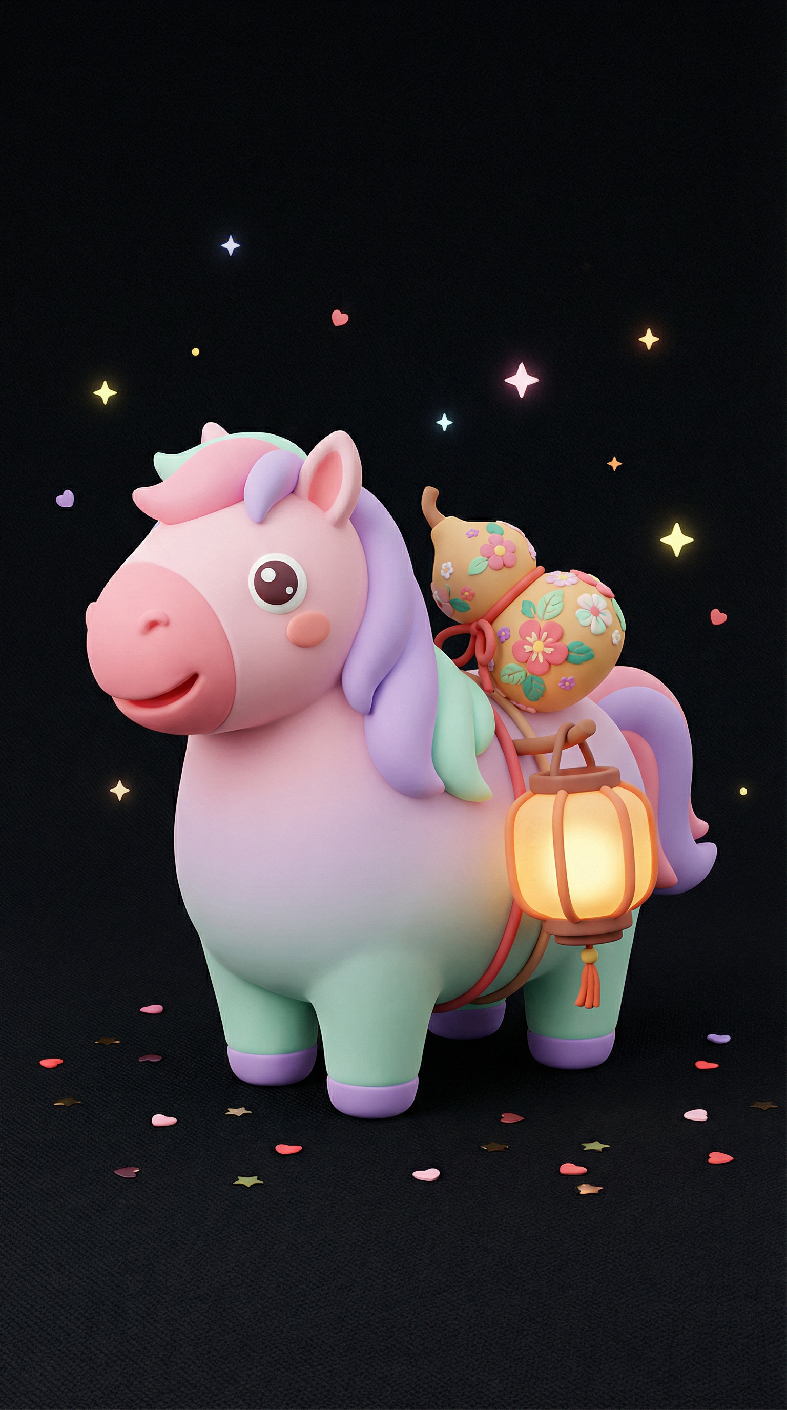 AI generated image using NANO_BANANA_PRO: A horse with a gourd or a lantern on its back, a horse carrying a gourd or a lan...