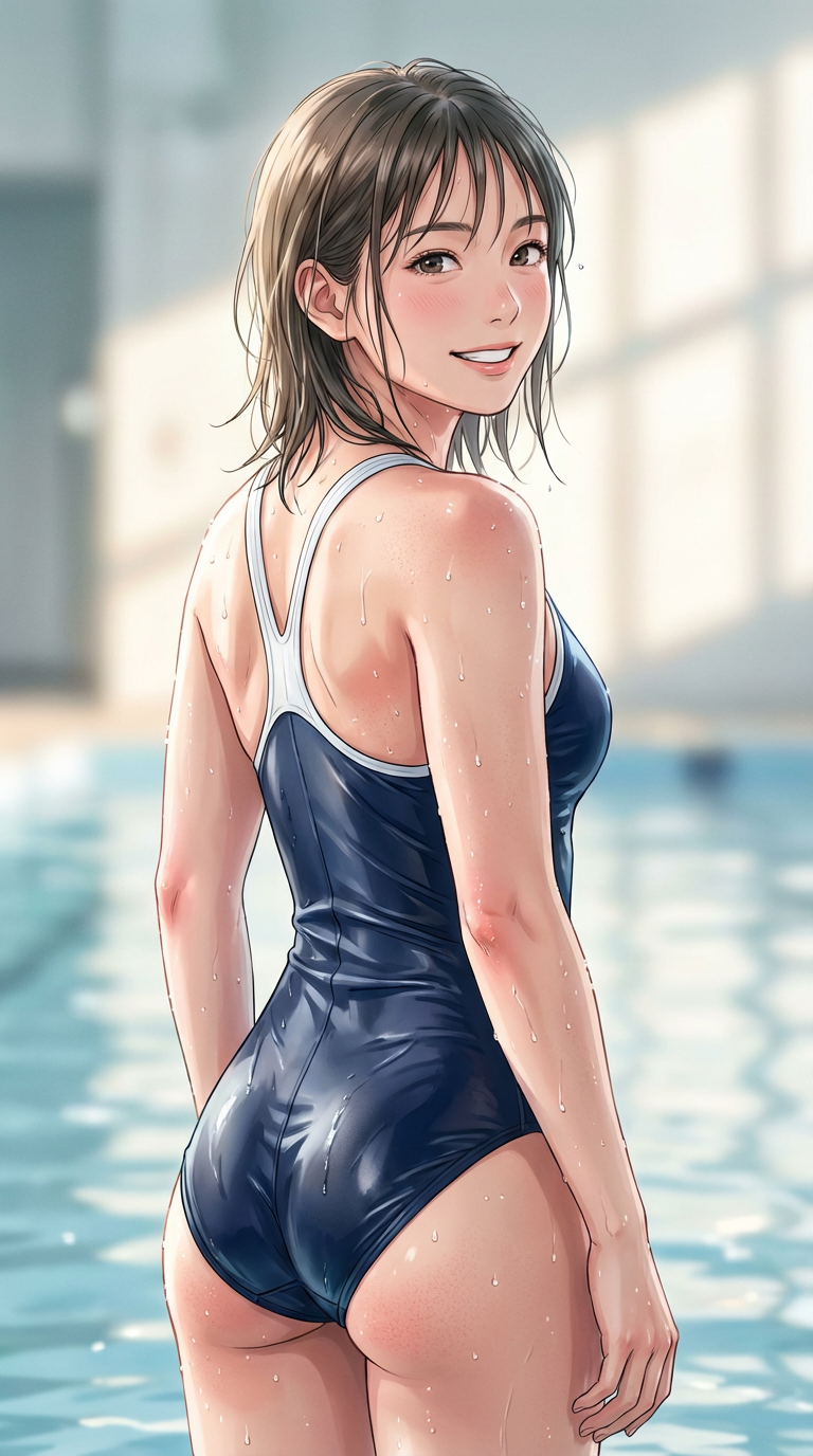 AI generated image using NANO_BANANA_PRO: Subject: Anime/2D art style, a youthful East Asian female looking back over her ...