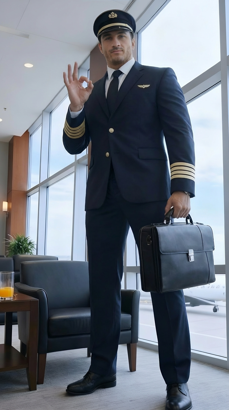 AI generated image using NANO_BANANA_PRO: The pilot makes an "OK" hand gesture with his right hand to the camera.