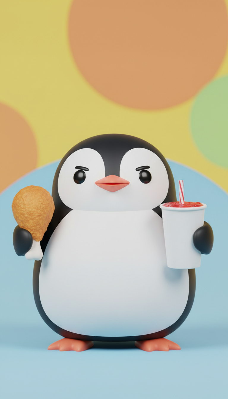 AI generated image using NANO_BANANA: The fourth scene delivers the comedic twist. The same chibi penguin character is...