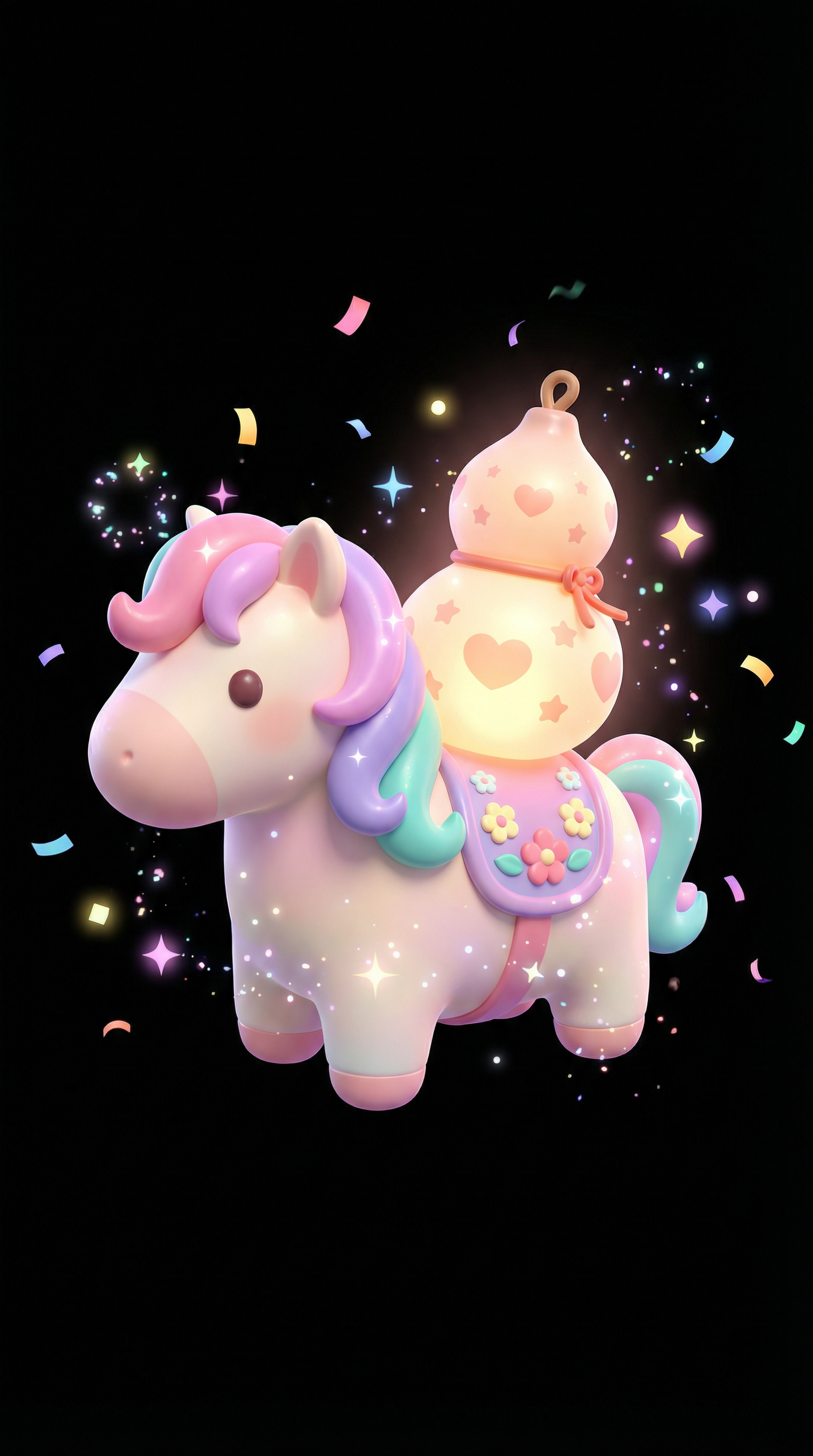 AI generated image using NANO_BANANA_PRO: A horse carrying a gourd or a lantern, no white outlines around the horse, 3D, c...