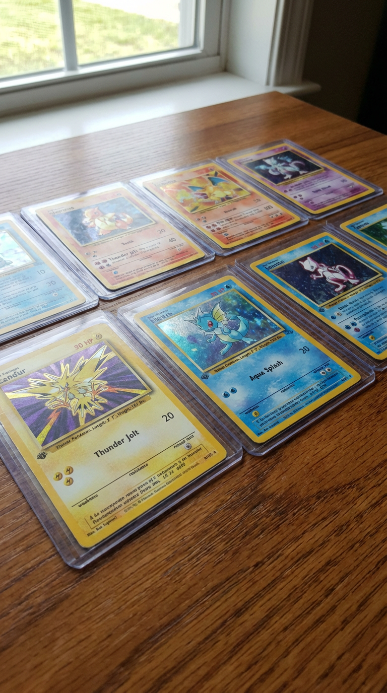AI generated image using NANO_BANANA_PRO: An image of cards resembling Pokémon cards lined up