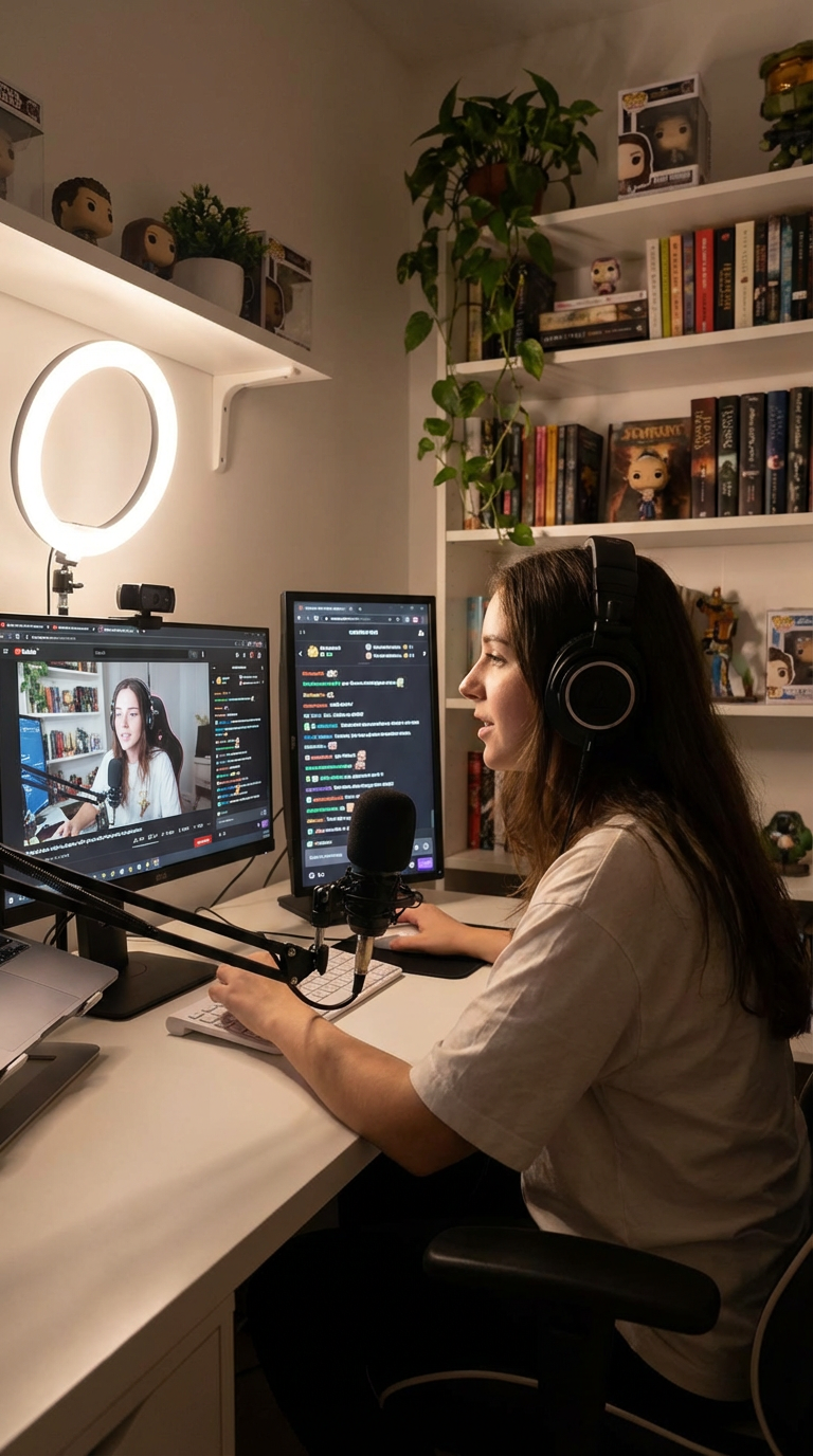 AI generated image using NANO_BANANA_PRO: Make  a picture of her streaming 