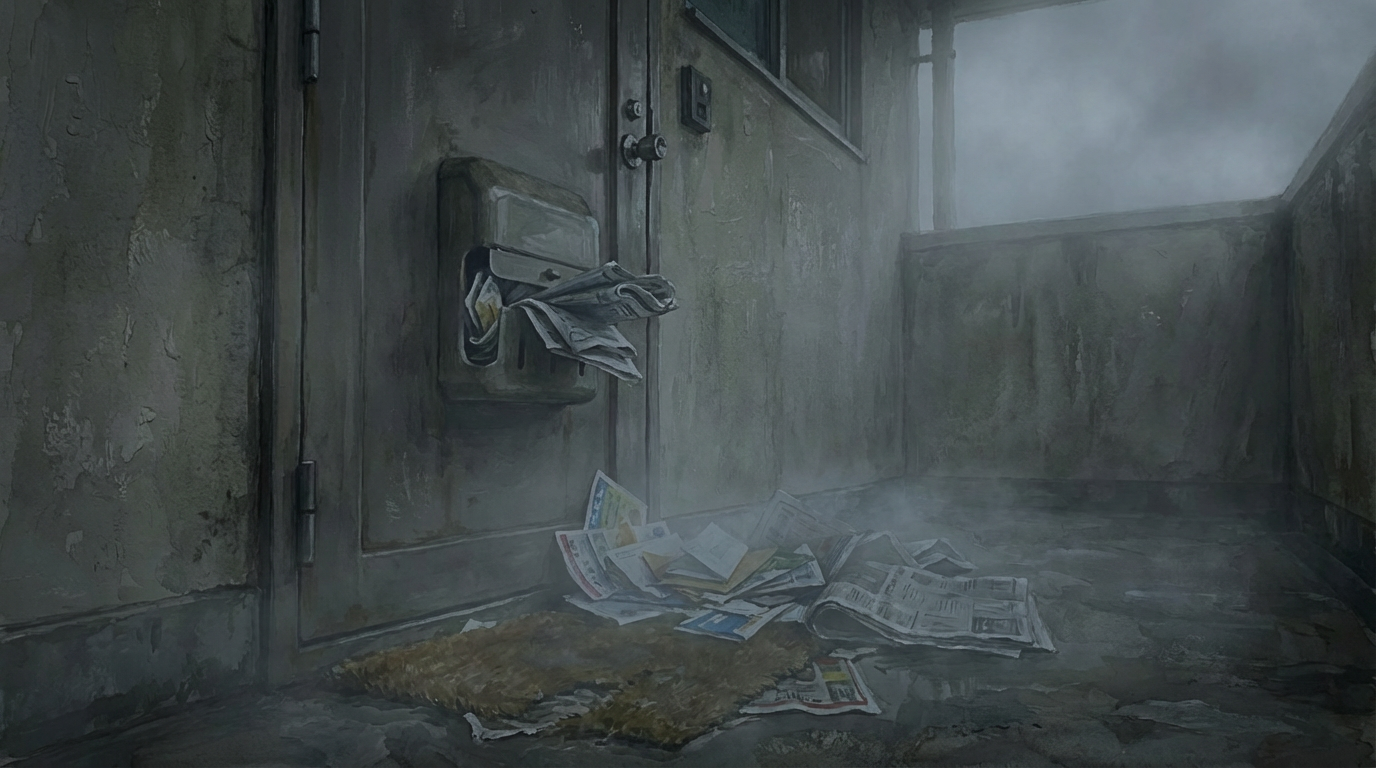 AI generated image using NANO_BANANA_PRO: eerie thick fog, gloomy atmosphere, cold mist covering the ground, dark and hazy...