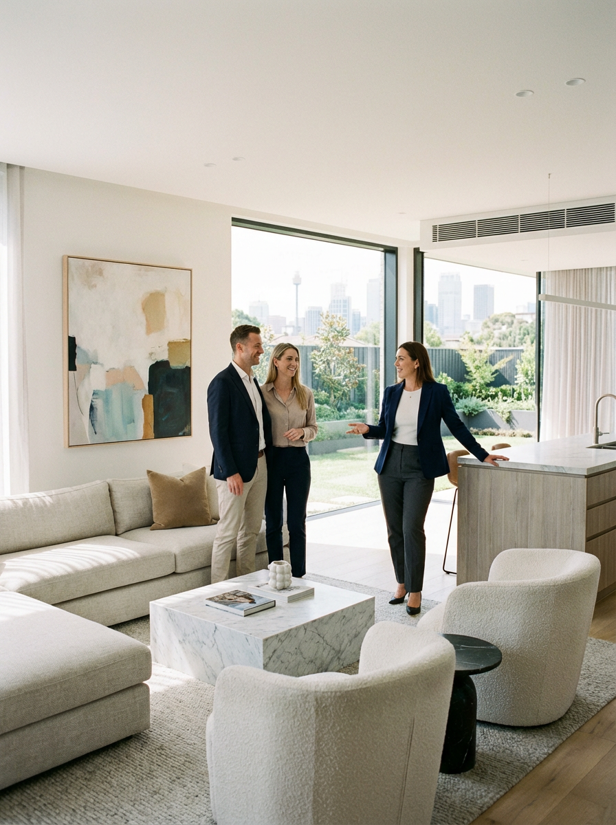 AI generated image using NANO_BANANA_PRO: Professional looking property manager, dressed in business casual outfit, talkin...