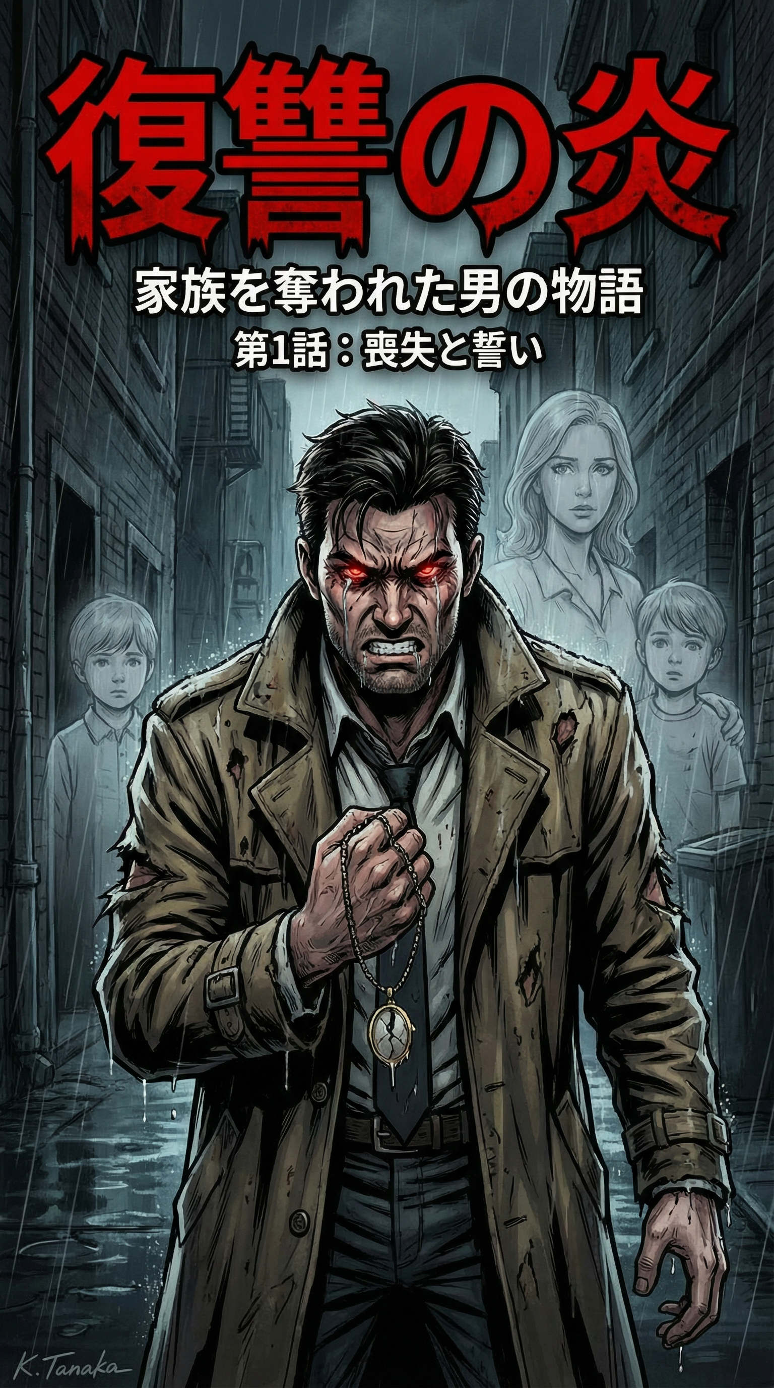 AI generated image using NANO_BANANA_PRO: Create a manga cover for a story where a man's family is killed in the first cha...