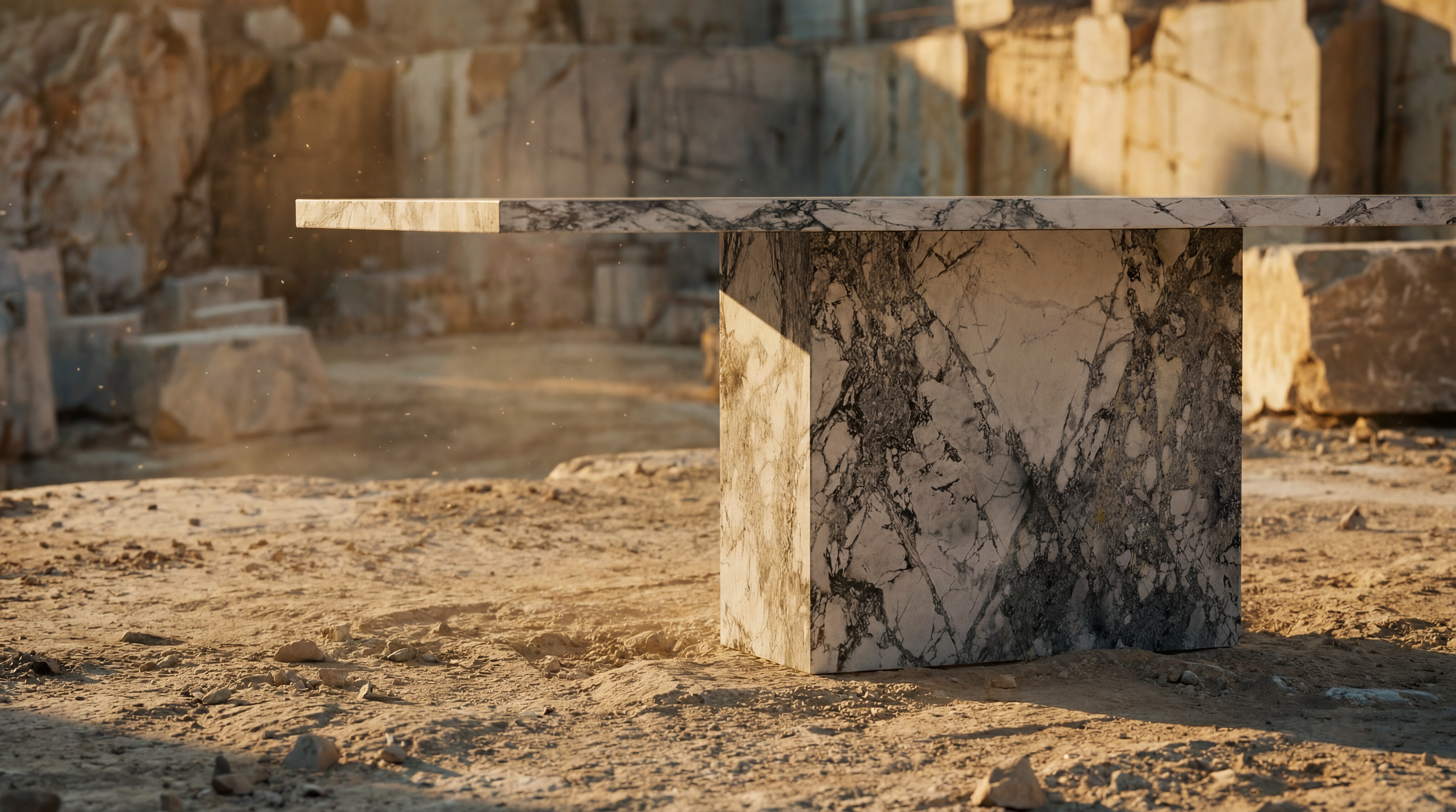 AI generated image using NANO_BANANA_PRO: Can you please help to put this dining table into a stone quarry in Italy? This ...