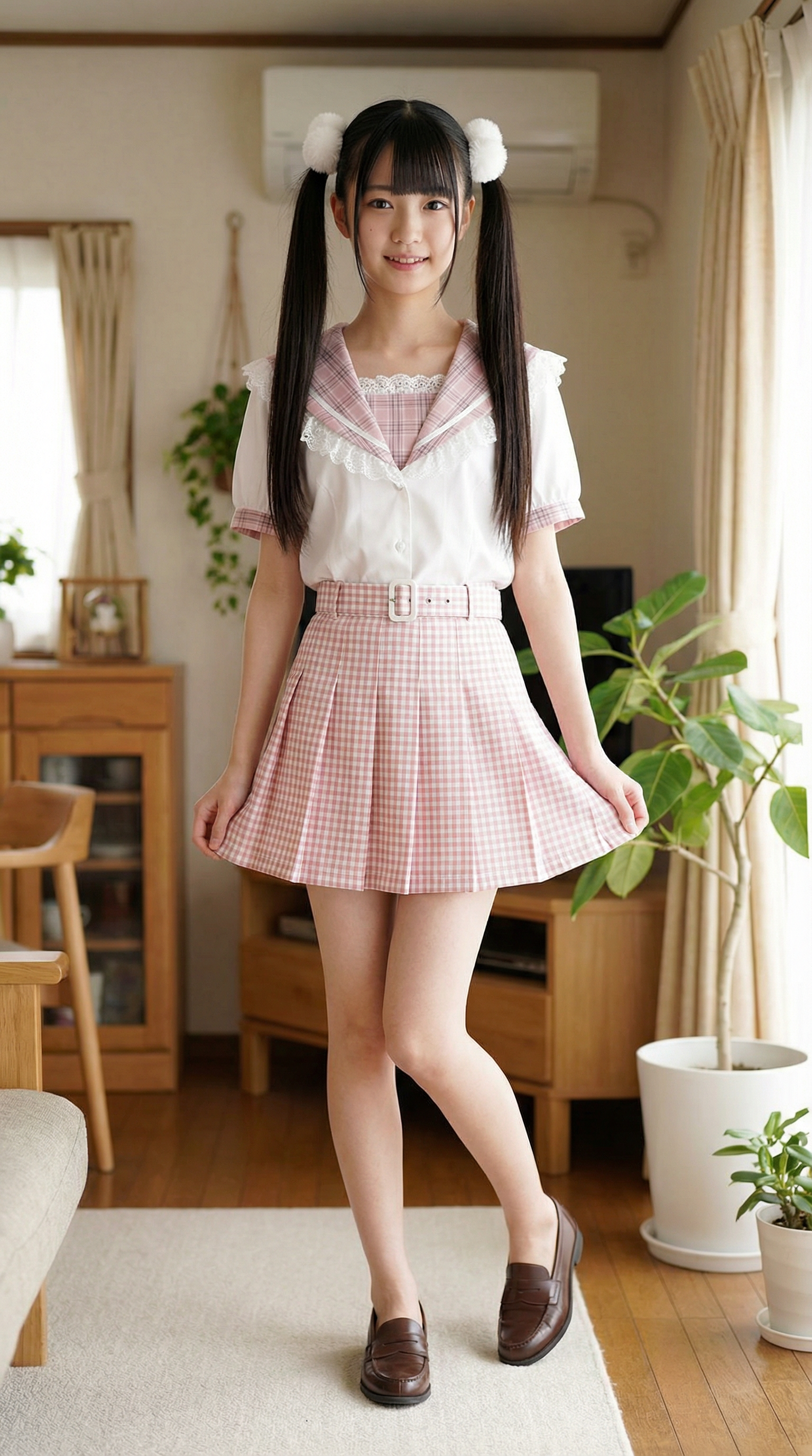 AI generated image using NANO_BANANA_PRO: 1 girl,(tall),16 years old,Japanese,(slender),(long legs),White short-sleeve blo...