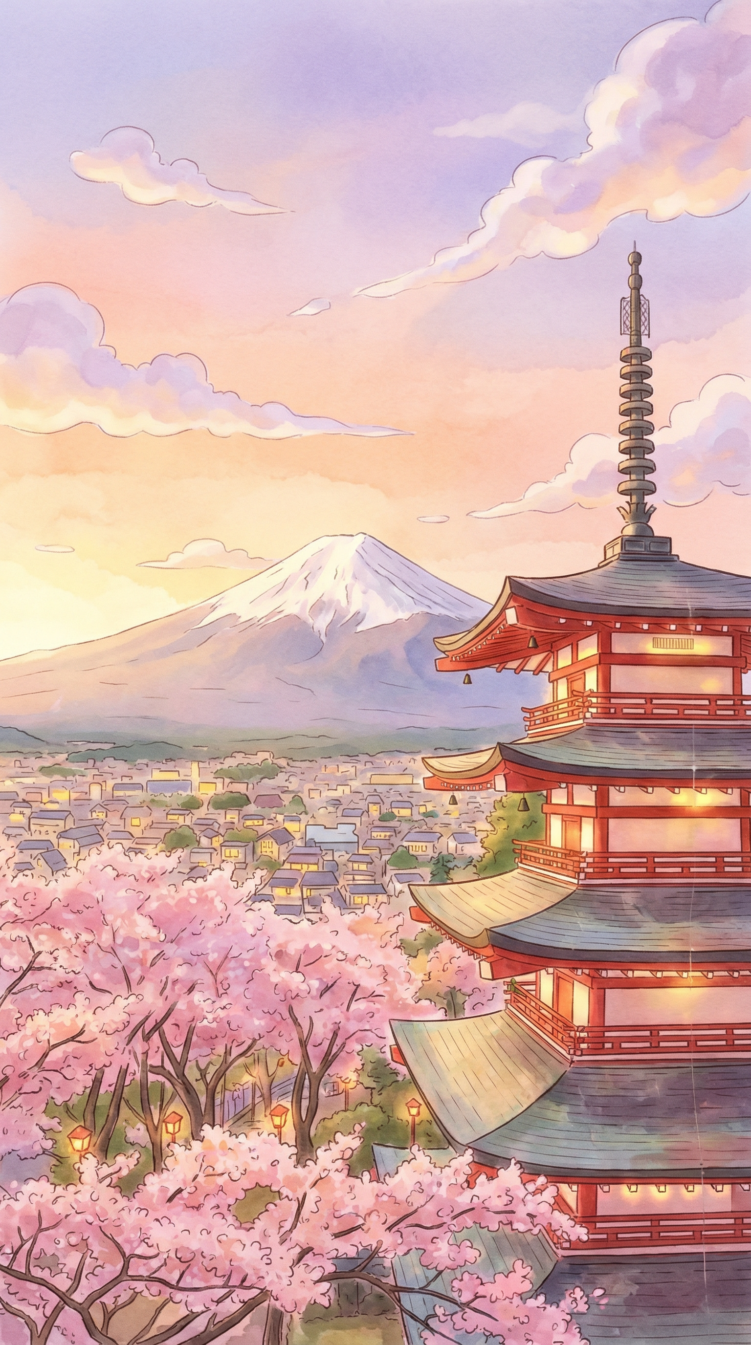 AI generated image using NANO_BANANA_PRO: A Studio Ghibli–inspired illustration of a peaceful Japanese landscape at sunris...