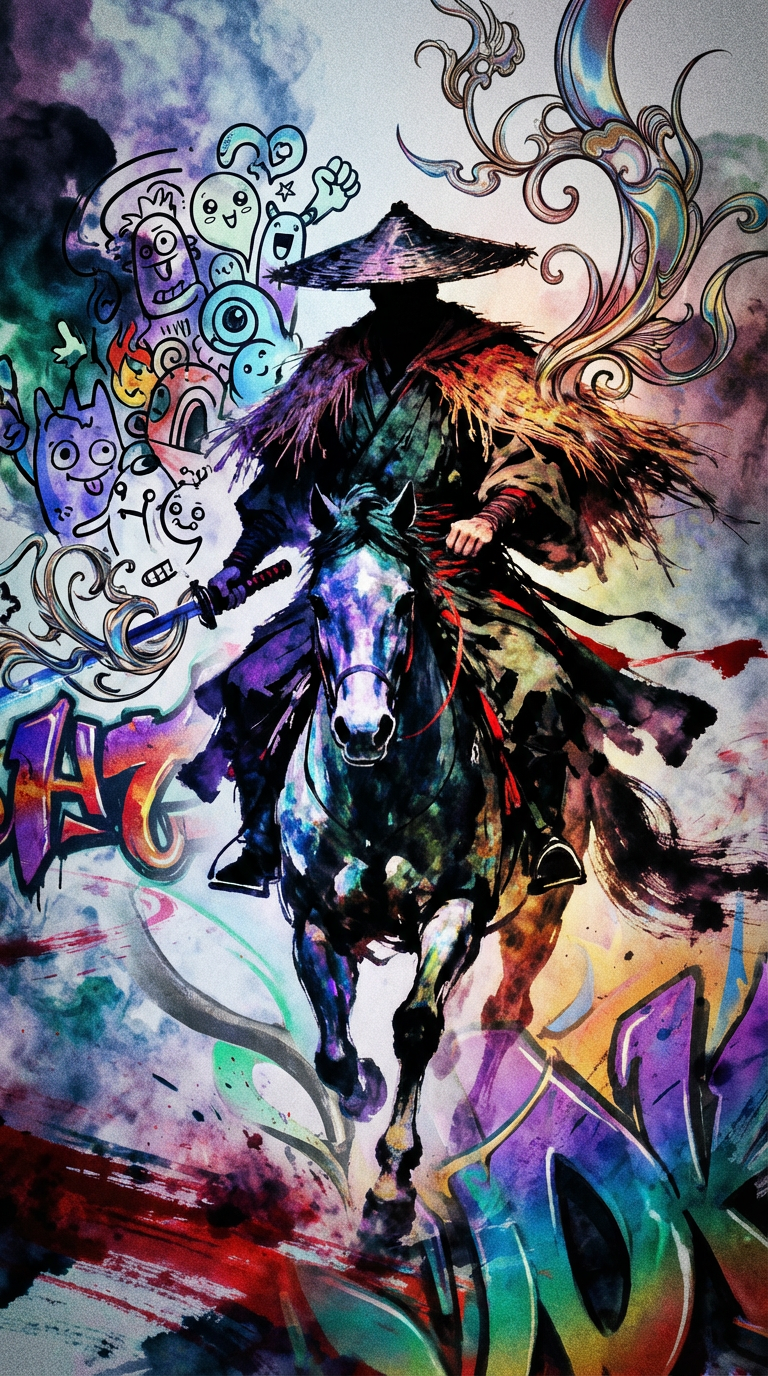 AI generated image using NANO_BANANA_PRO: Abstract graffiti style collides with avant-garde trend elements, featuring the ...