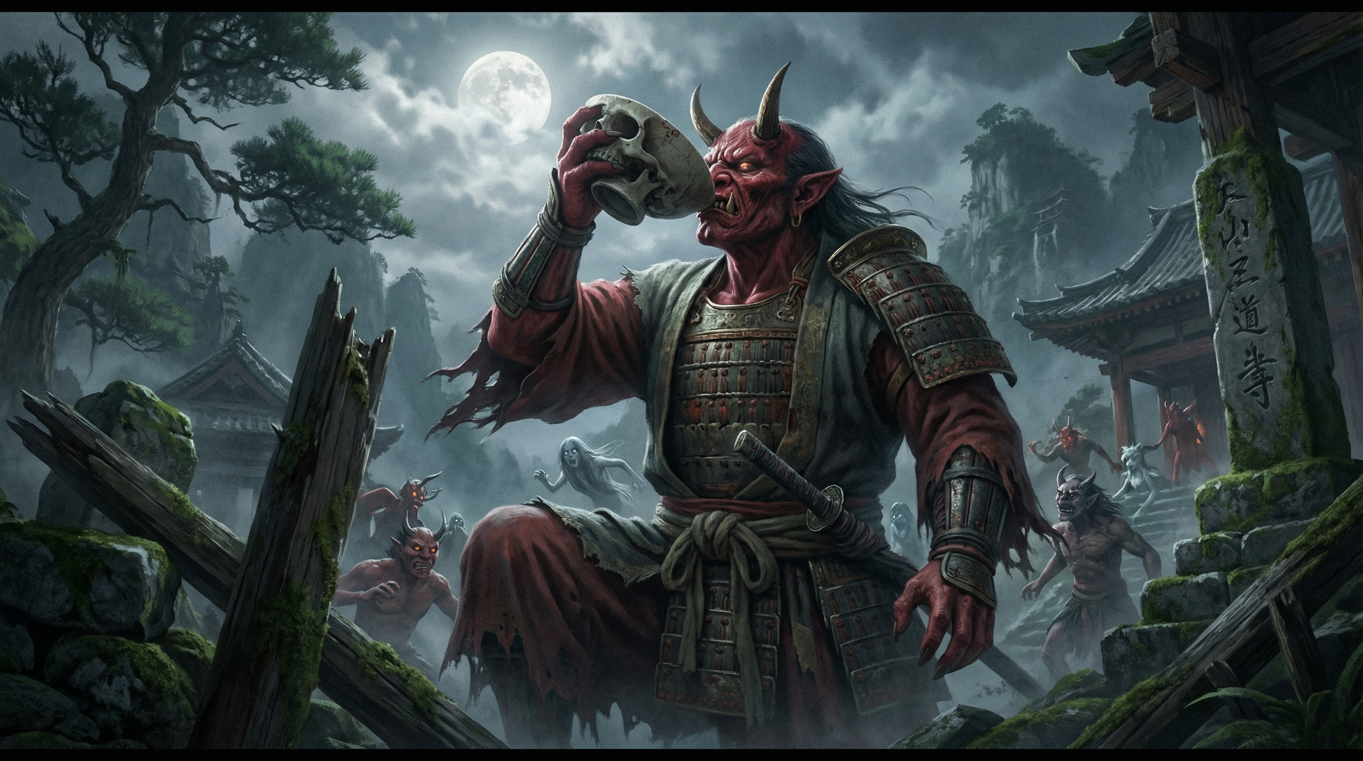 AI generated image using NANO_BANANA_PRO: Yokai Shuten-doji, cinematically