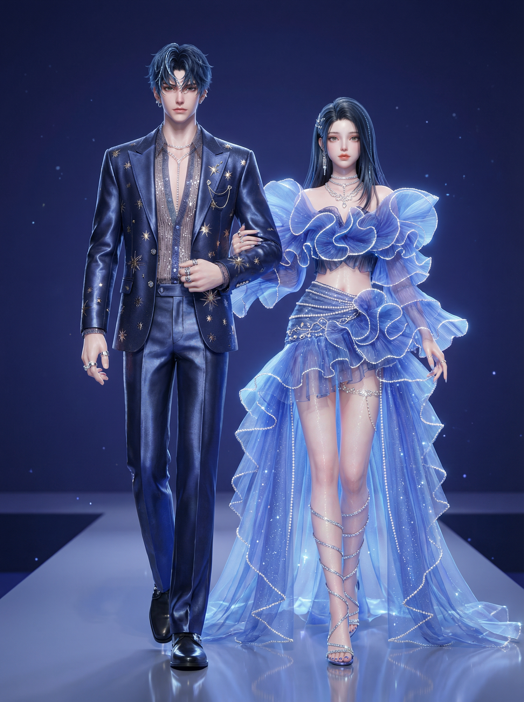 AI generated image using NANO_BANANA_PRO: I want to create a couple's fashion show for our company's celebrity stage event...