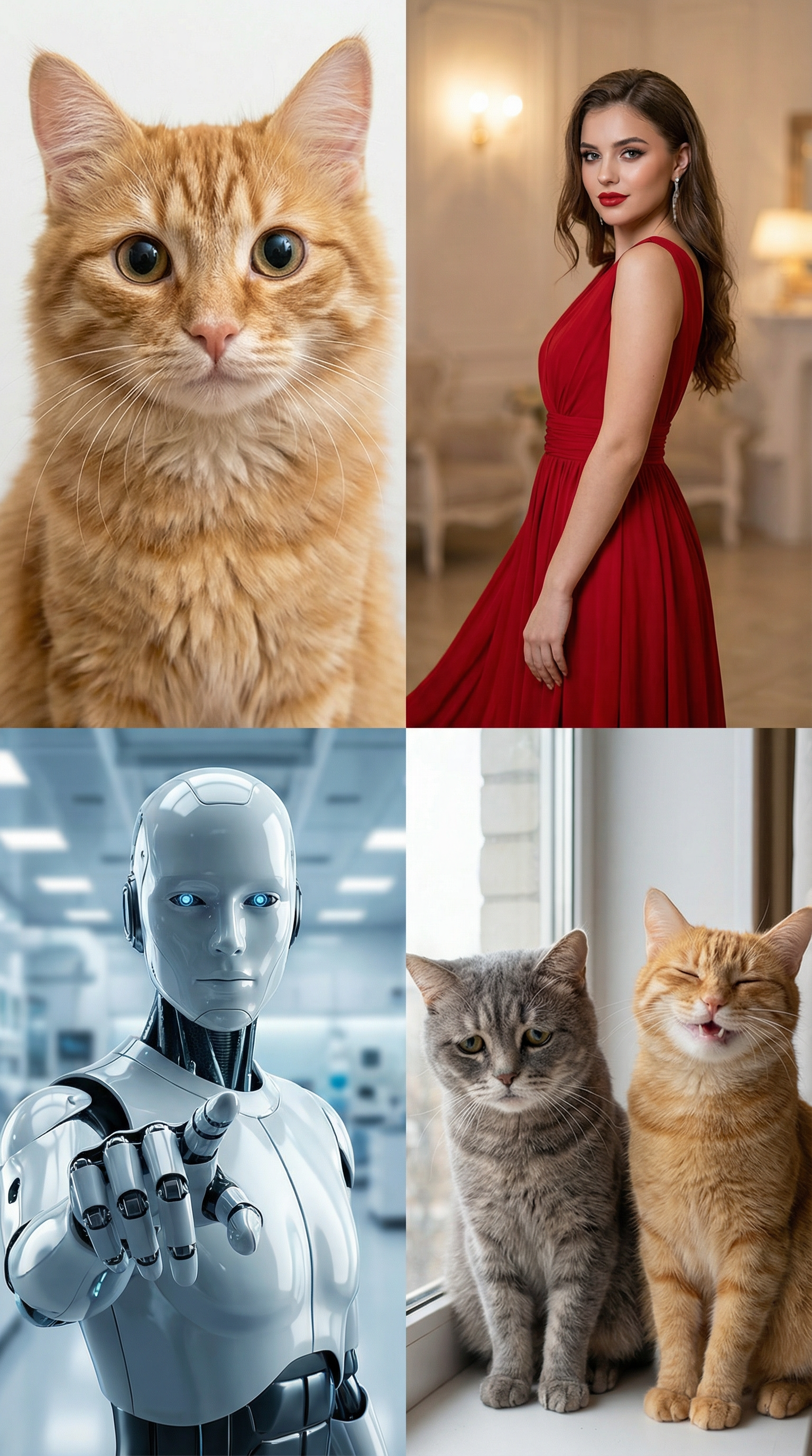 AI generated image using NANO_BANANA_PRO: Create me the following AI Generated Images: 1. A cute cat looking at the screen...