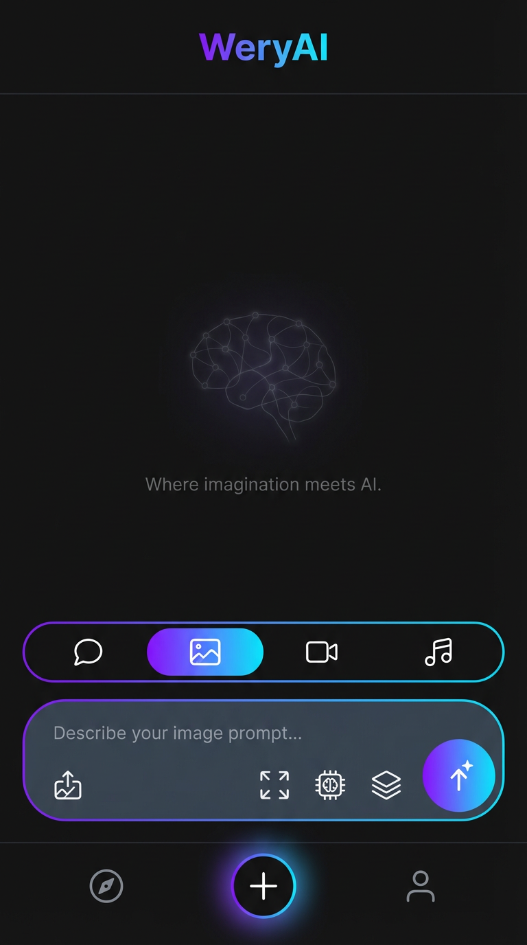 AI generated image using NANO_BANANA_PRO: Please provide a design style for an app named WeryAI, which is an AI creator co...