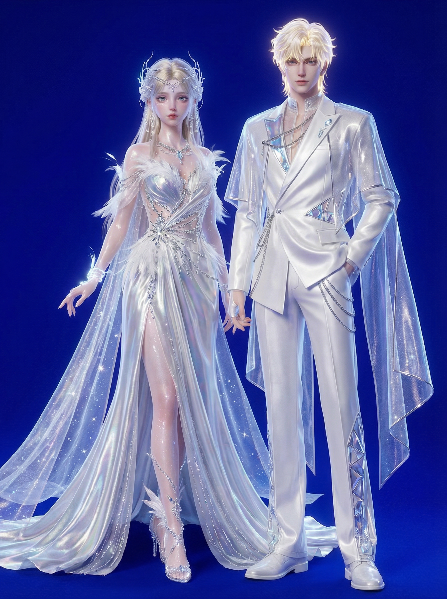 AI generated image using NANO_BANANA_PRO: I want to create a set of couple runway looks for a corporate celebrity stage ev...