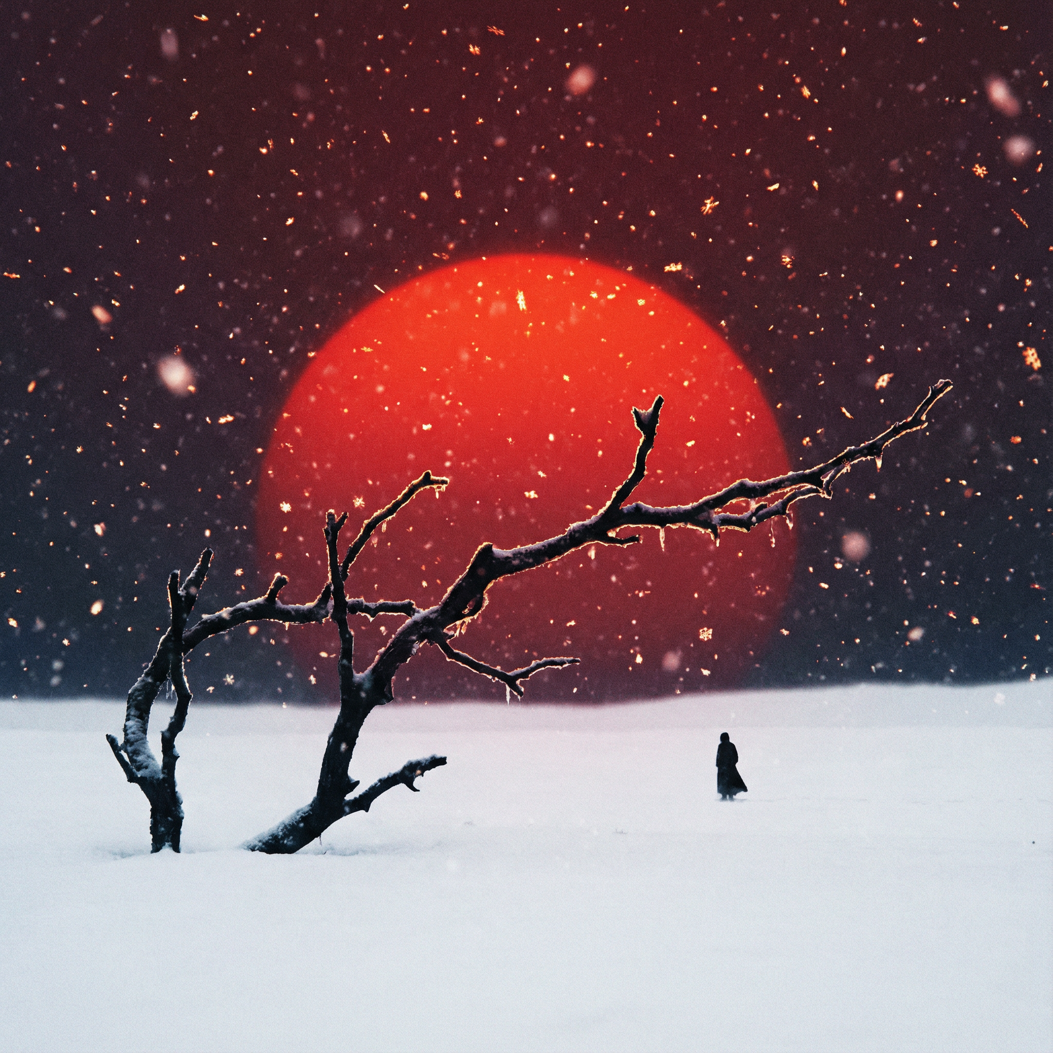 AI generated image using NANO_BANANA_PRO: Minimalist landscape photography, Great Cold. The background features a massive,...