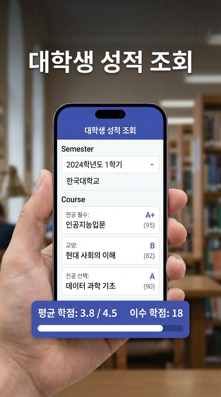 AI generated image using NANO_BANANA_PRO: A grade inquiry screen for university students on a smartphone
