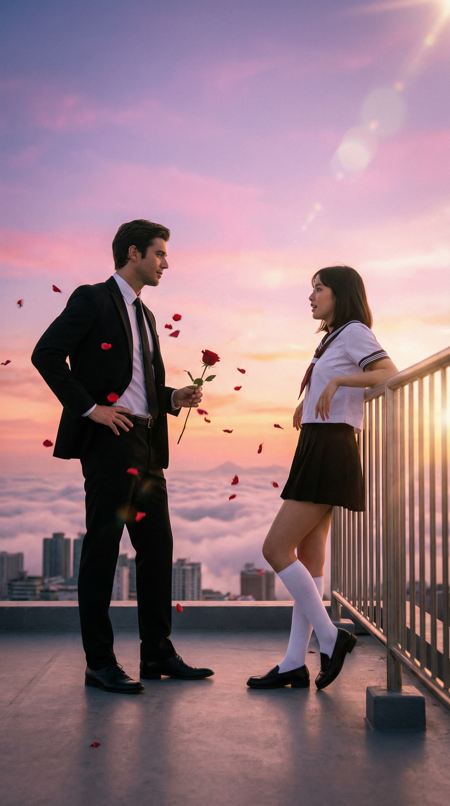 AI generated image using NANO_BANANA_PRO: A handsome male in a black suit and tie, with one hand on his hip and the other ...