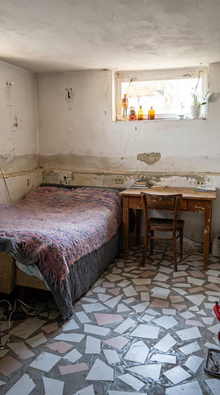 AI generated image using NANO_BANANA_PRO: a small rustic rural bedroom interior, ultra photorealistic, sharp focus, perfec...