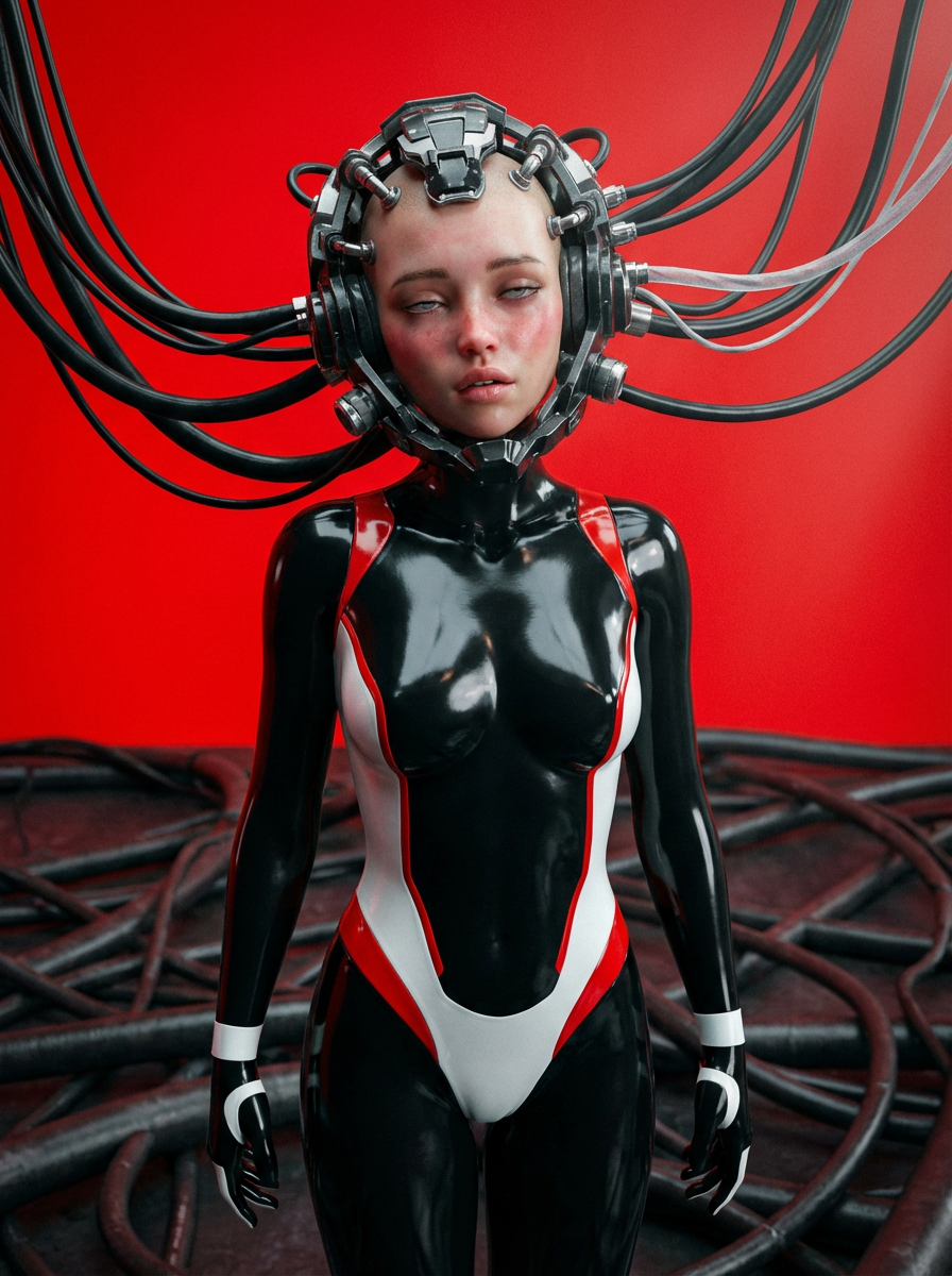 AI generated image using NANO_BANANA_PRO: Subject: A tipsy, cyber-manga-style elf girl with slightly drooping eyelids and ...