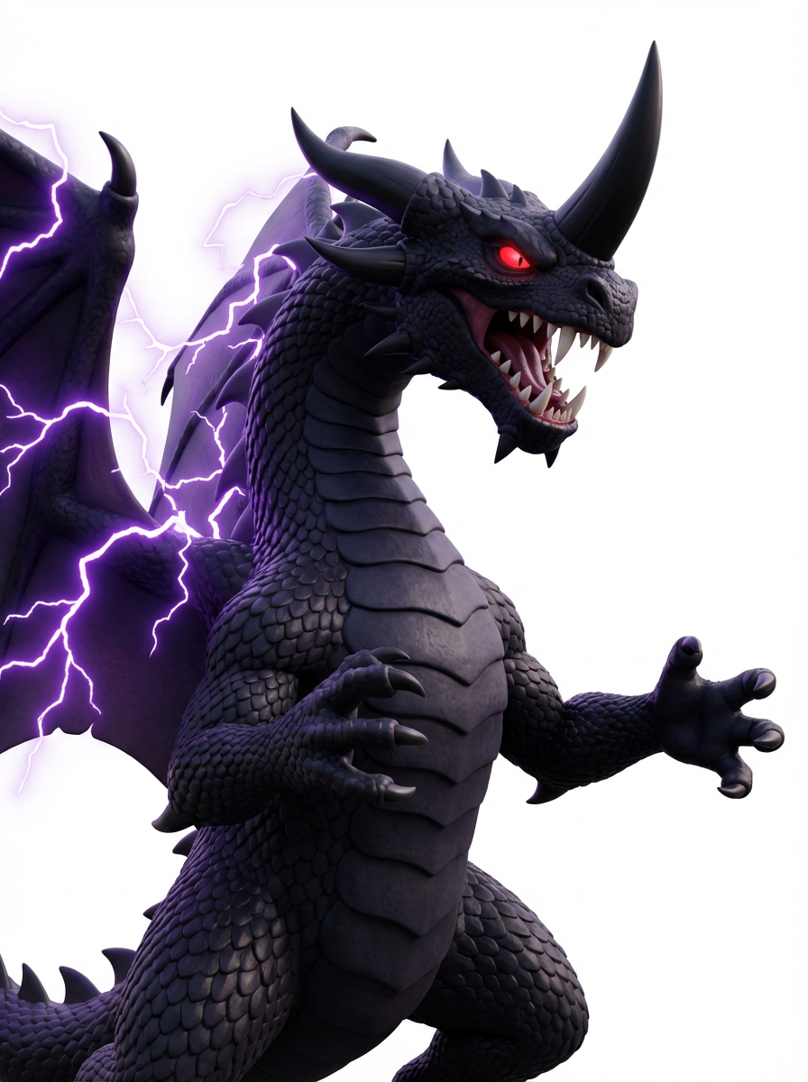 AI generated image using NANO_BANANA_PRO: 3D cartoon style, Chaos Dragon, main body color is black, large size, a single b...