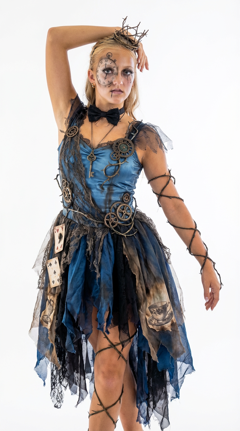 AI generated image using NANO_BANANA_PRO: Transform this image into the same dancer but wearing an alice in wonderland pro...