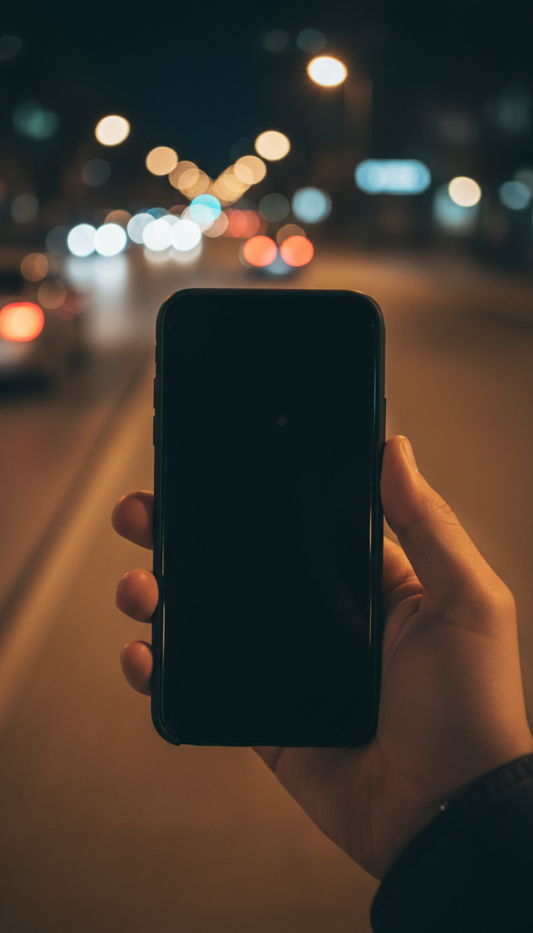 AI generated image using NANO_BANANA: A first-person perspective (POV) looking at a smartphone outdoors. The moment ri...