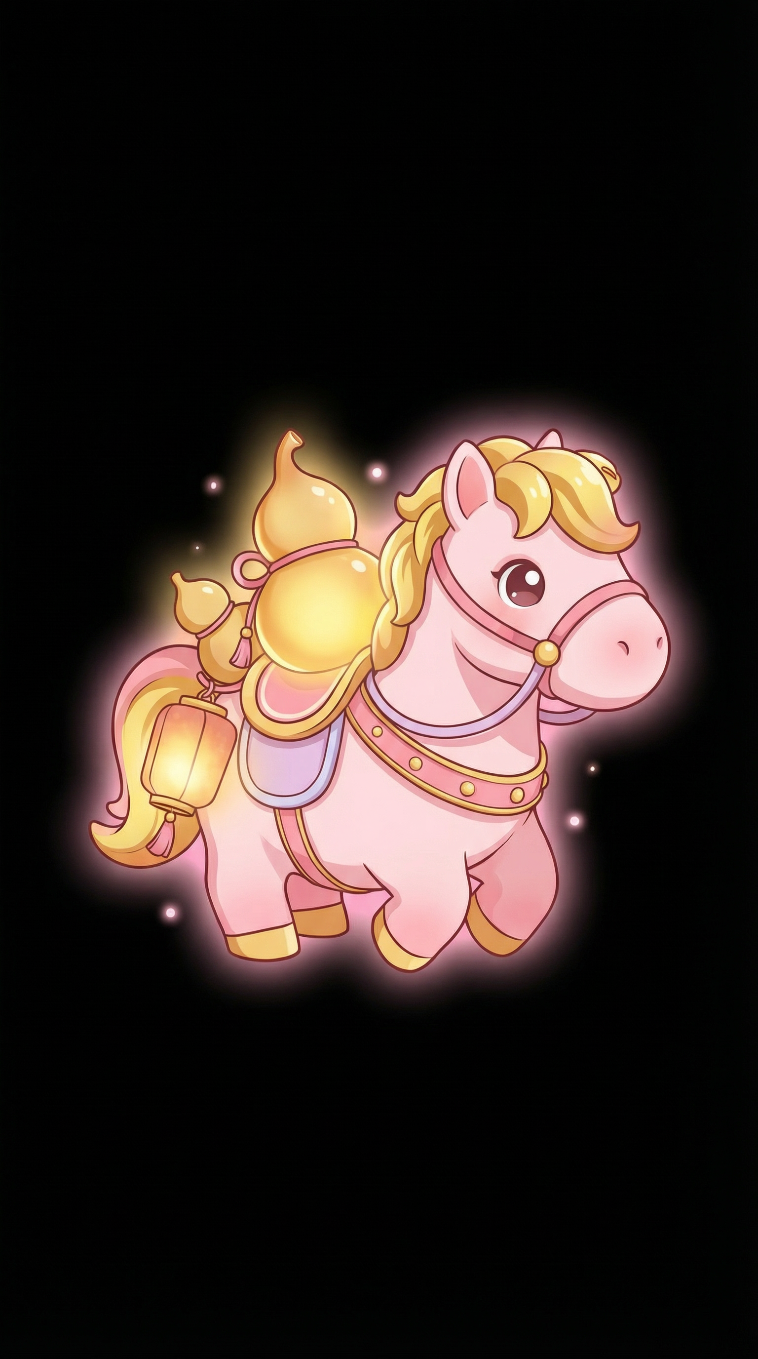 AI generated image using NANO_BANANA_PRO: A horse carrying a gourd or a lantern, in a cute Q-version (chibi) style. Black ...
