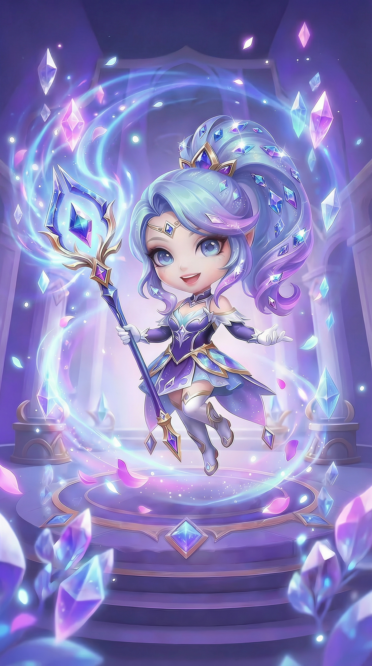 AI generated image using NANO_BANANA_PRO: The girl waves the scepter as gems gather around it, with some light effects sur...