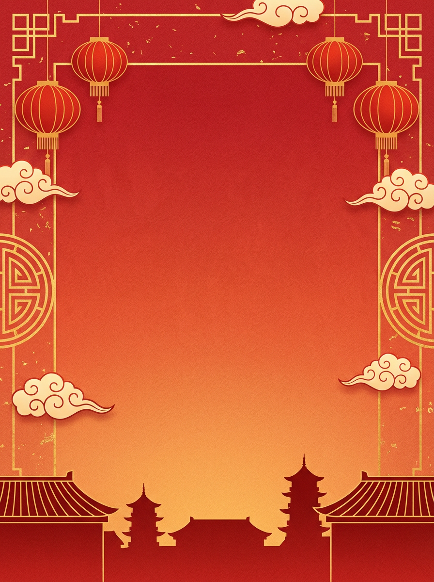 AI generated image using NANO_BANANA_PRO: Chinese New Year themed UI design background with copy space in the center. Elem...