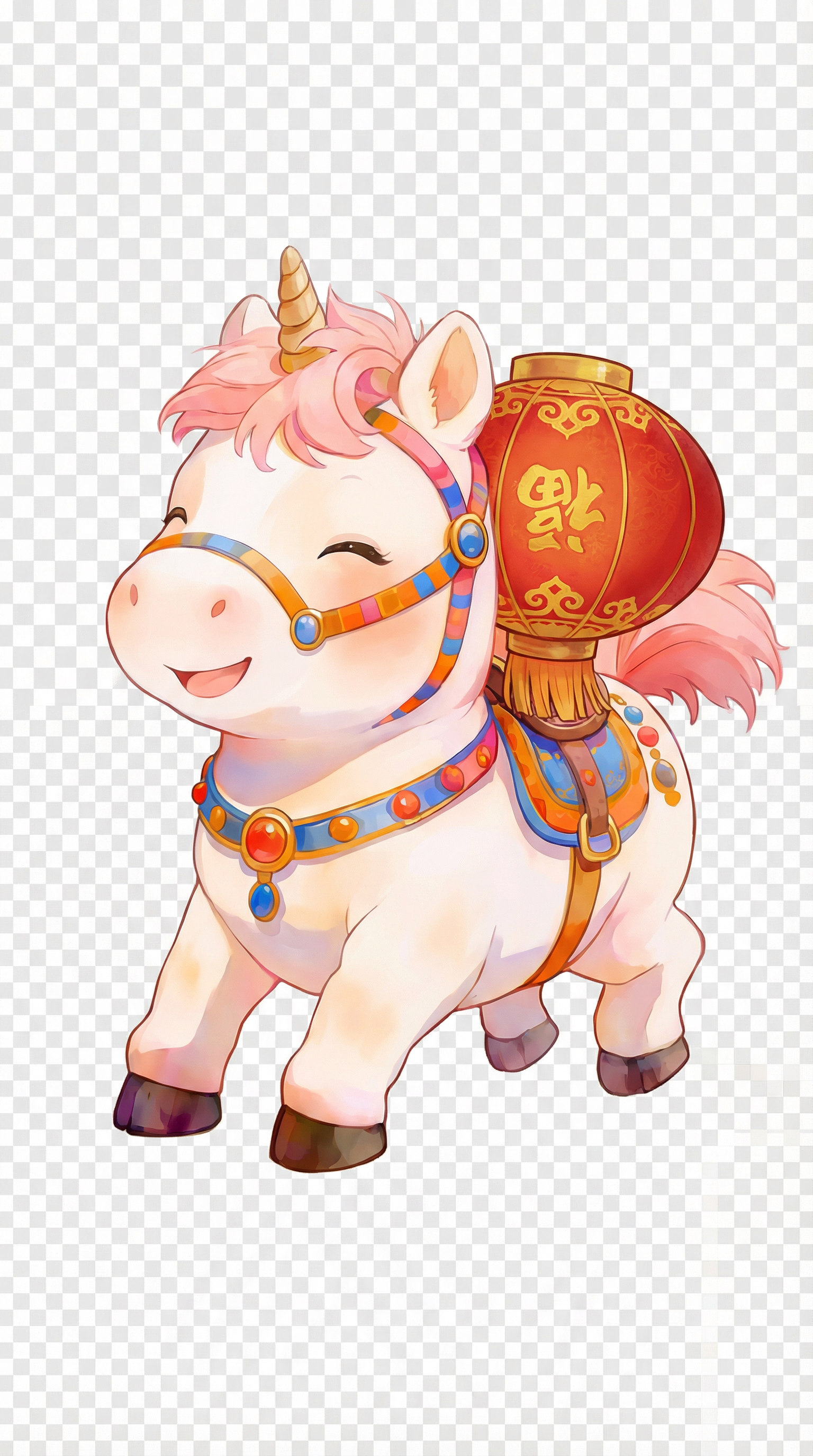 AI generated image using NANO_BANANA_PRO: Add a gourd or a lantern; a horse carrying a gourd or a lantern on its back. No ...