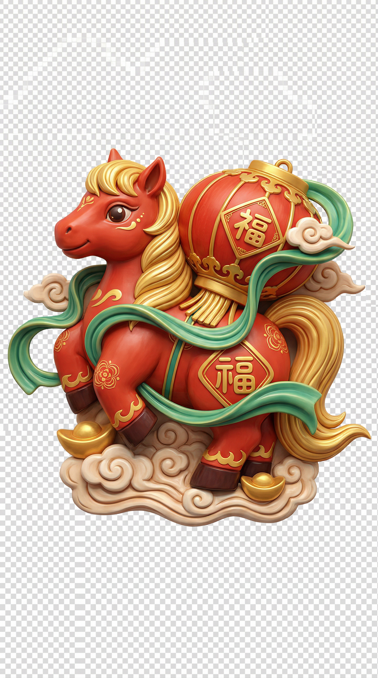 AI generated image using NANO_BANANA_PRO: 3D style, add a gourd or a lantern on the horse's back, a horse carrying a gourd...