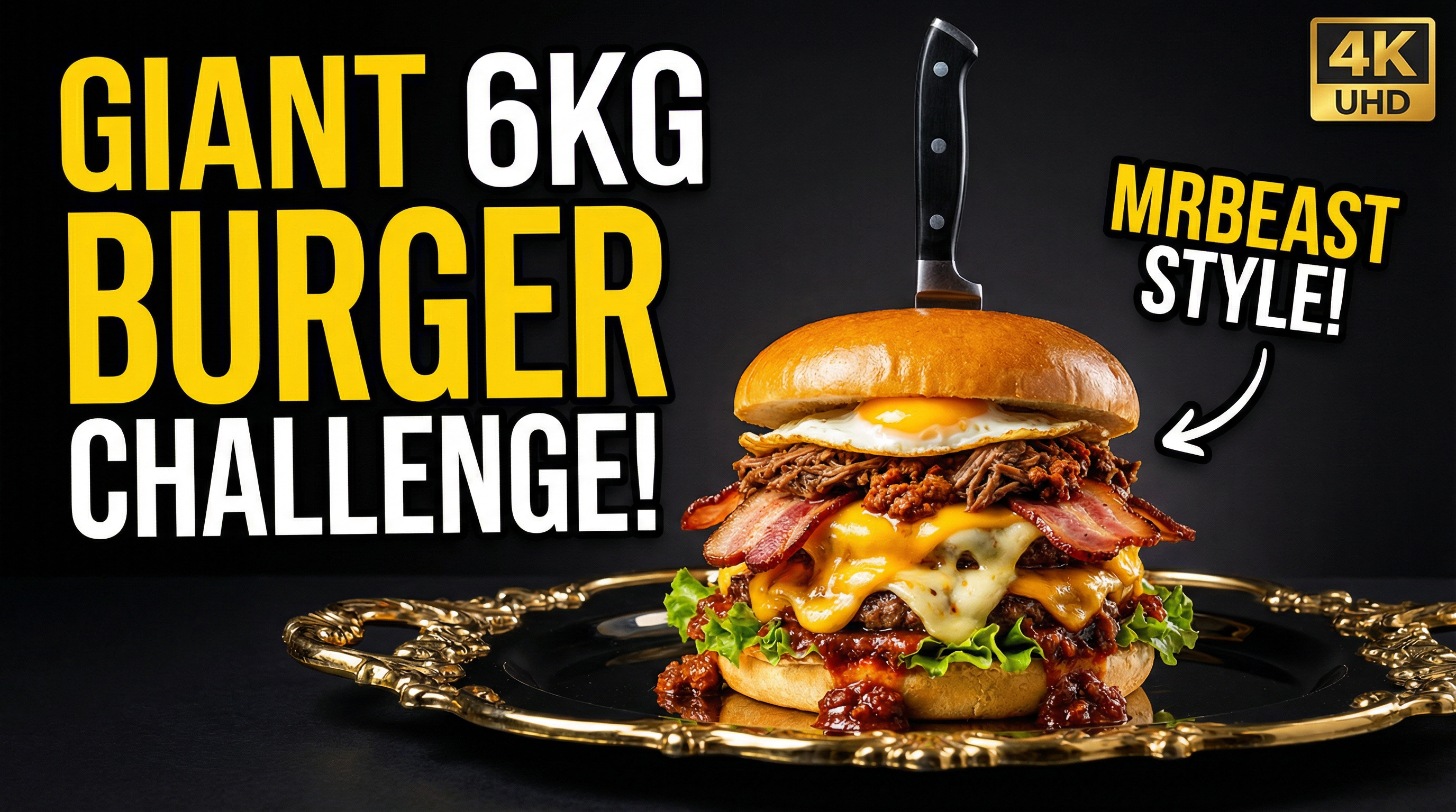 AI generated image using NANO_BANANA_PRO:  Ultra-realistic, cinematic professional food photography of a giant 6 kg burger...