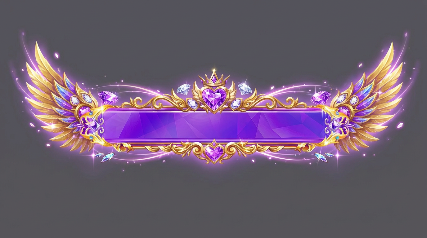 AI generated image using NANO_BANANA_PRO: Generate a border-like frame with a purple color scheme, golden trim, wings, and...